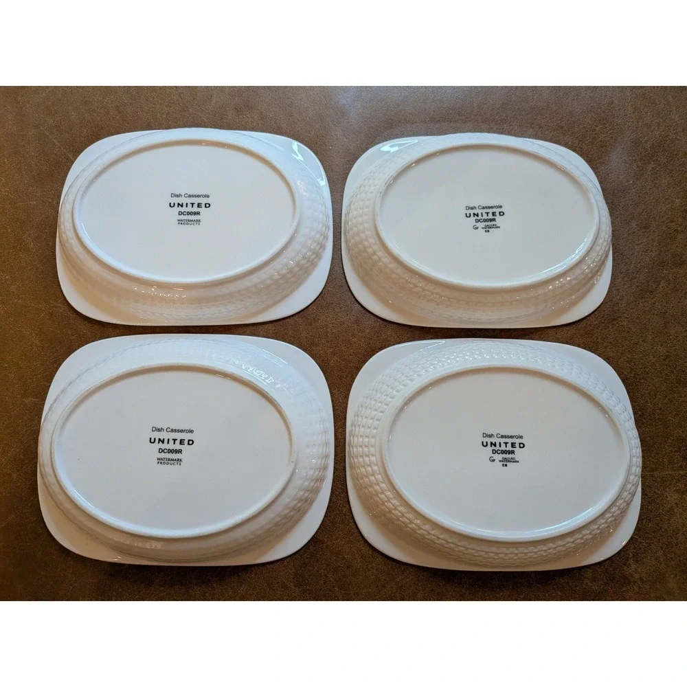 Set of 4 United Airlines First Class Casserole Dishes White Ceramic DC009R